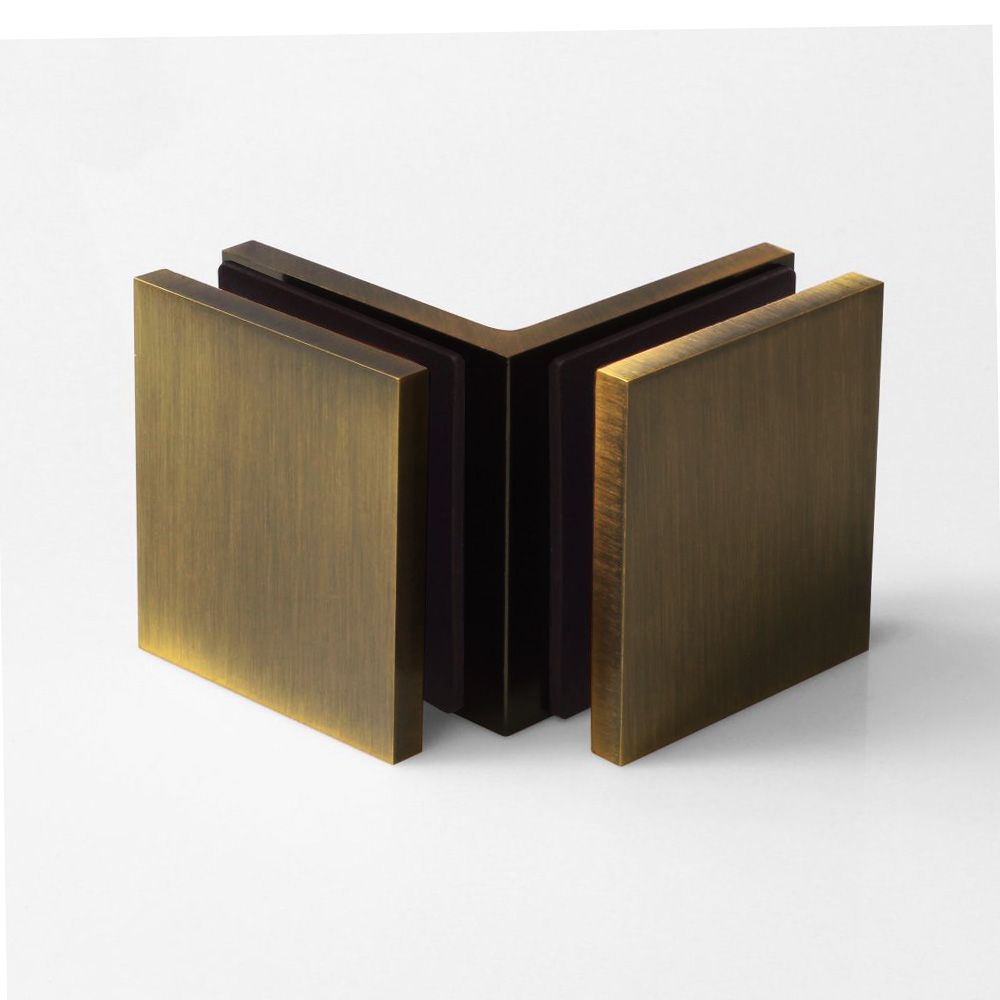 Forge Frameless Shower Screen Bracket Square Glass to Glass 90 Degrees Corner - Antique Brass - Image 1