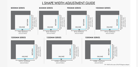 Black Adjustable  Semi-Frameless Shower Screen - 6 mm glass - Choice of sizes - BLACK new