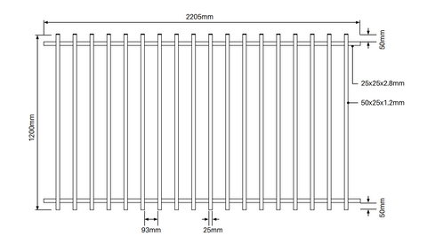 BARR 50 x 25 Aluminium Blade Fence Panel – 1200mm H x 2205mm W - White / Black, Pool Safe, Batten Fence