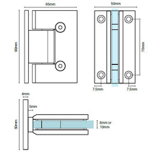 Zurich wall to glass hinge SQUARE EDGE - Chrome