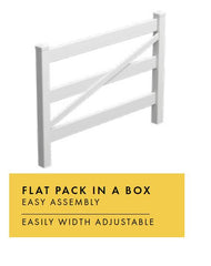 3 Rail gate, single gate, White PVC Hampton Gate 1800mm wide, flat pack, 7 Year Warranty