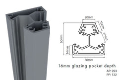 135 Degrees corner post semi frameless pool fence post, Aluminium, 5800mm long,