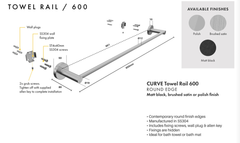 Stainless Bathroom towel rail, Black, Brushed Satin or Polished, High Quality