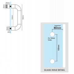 "D" shower door handle stainless steel, d handle 180mm long, shower handle