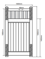 Full privacy PVC gate with Slat top, 1000MM WIDE 1800MM HIGH, 7 year Warranty