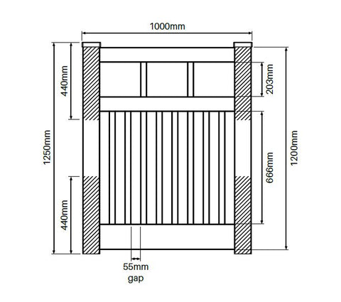Semi privacy gate 1000mm Wide 1200mm High Hamptons Gate  PVC, 7 Year Warranty