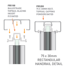 SG1 - HANDRAIL & ACCESSORIES - 75 x 30mm Rect Top Rail Capping - 6000mm Length - Image 3
