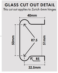 Zurich 6mm wall to glass hinge SQUARE EDGE, chrome