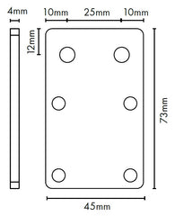 Mounting Plate for Bottom Rail - Pack of 2 - 45x73x2mm