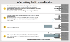 Frameless Shower Screen Fixed Panel 10mm, Extended U Channel, Choose size - 197mm - 997mm