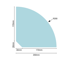 200mm glass corner shelf for shower screen, 10mm thick