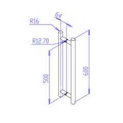 H TYPE door handle, double sided, 600X32 500mm CTC Glass, Timber or Aluminium Doors