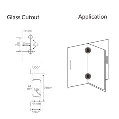 FORGE SHOWER HINGE GLASS TO GLASS BACK TO BACK 10mm glass - Brushed Brass