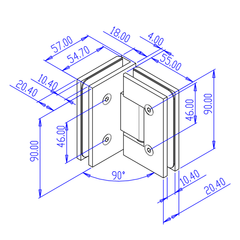 FORGE SHOWER HINGE GLASS TO GLASS 90 Degrees 10mm glass - Gunmetal Grey
