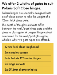 Polaris Glass Pool Fence Gate, 12mm glass pool fence gate, Suits soft close hinges