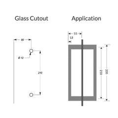SHOWER DOOR HANDLE RECTANGULAR D 235X25X13 210MM CTC - Satin Chrome