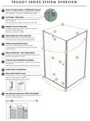 Polished Silver Aluminium Adjustable Semi-Frameless Shower Screen - 6 mm glass - Choice of sizes.