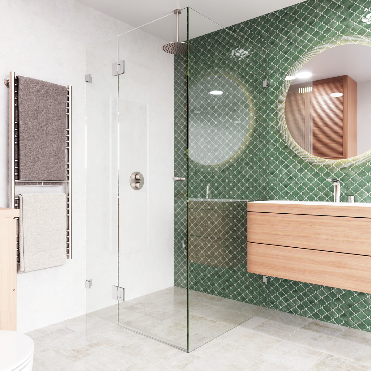 Frameless Glass Corner Shower Screen  - 2000mm high, 10mm Toughened Glass - Chrome