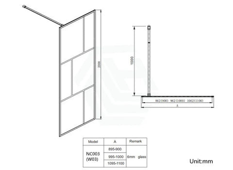 Black Fully Framed Shower Panel with bars / grids