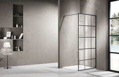 Black Framed Shower Screen Fixed Panel with grills. 2000mm high x 1200mm wide