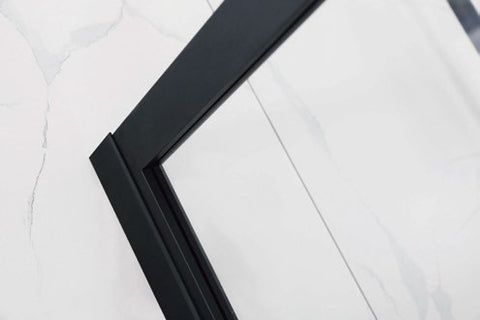 Black Framed Shower Screen Fixed Panel with grills. 2000mm high x 1200mm wide