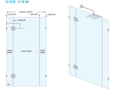 Frameless Glass 3 Panel Inline Wall to Wall Shower Screen - 2000mm high, 10mm Toughened Glass - Satin Chrome