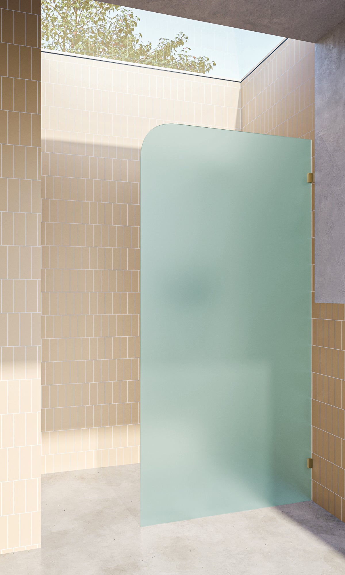 Opaque Fixed Frameless Shower Screen Radius Corner Fixed Panel (Acid etched glass)