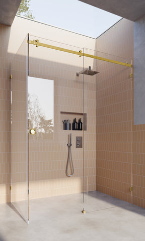 Brushed Brass / Satin gold 10mm Frameless Sliding Shower Screen, Highest Quality, Up to 1940mm wide - Bracket Fit