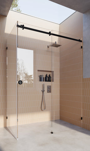 Matt Black 10mm Frameless Sliding Shower Screen, Highest Quality, Up to 1940mm wide - Bracket FIt