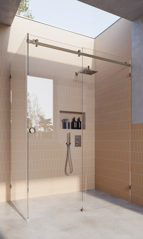 Brushed Nickel 10mm Frameless Sliding Shower Screen, Highest Quality, Up to 1940mm wide - Bracket Fit