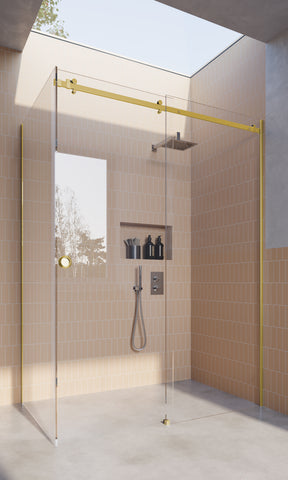 Brushed Brass / Satin gold 10mm Frameless Sliding Shower Screen, Highest Quality, Up to 1940mm wide - Channel Fit