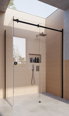 Matt Black 10mm Frameless Sliding Shower Screen, Highest Quality, Up to 1940mm wide - Extended Channel Fit