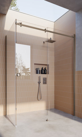 Brushed Nickel 10mm Frameless Sliding Shower Screen, Highest Quality, Up to 1940mm wide - Extended Channel Fit