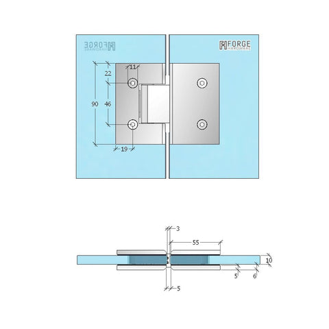 FORGE SHOWER HINGE GLASS TO GLASS 180 DEGREE  10mm glass