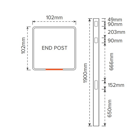 BRIDGEHAMPTON PVC END POST - 102 x 102 x 1900mm, 7 Year Warranty