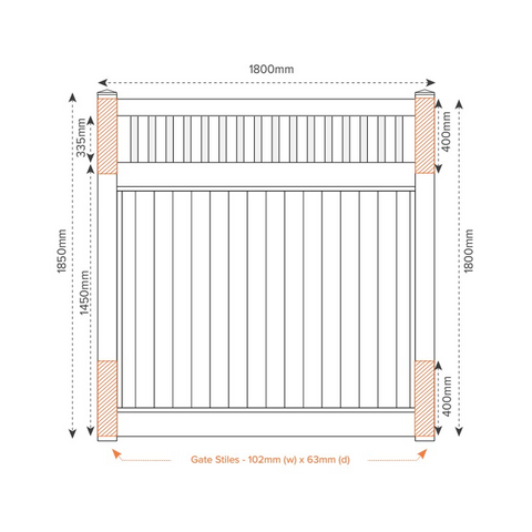 EAST HAMPTON PVC 1800mm W x 1800mm H GATE, 7 year Warranty