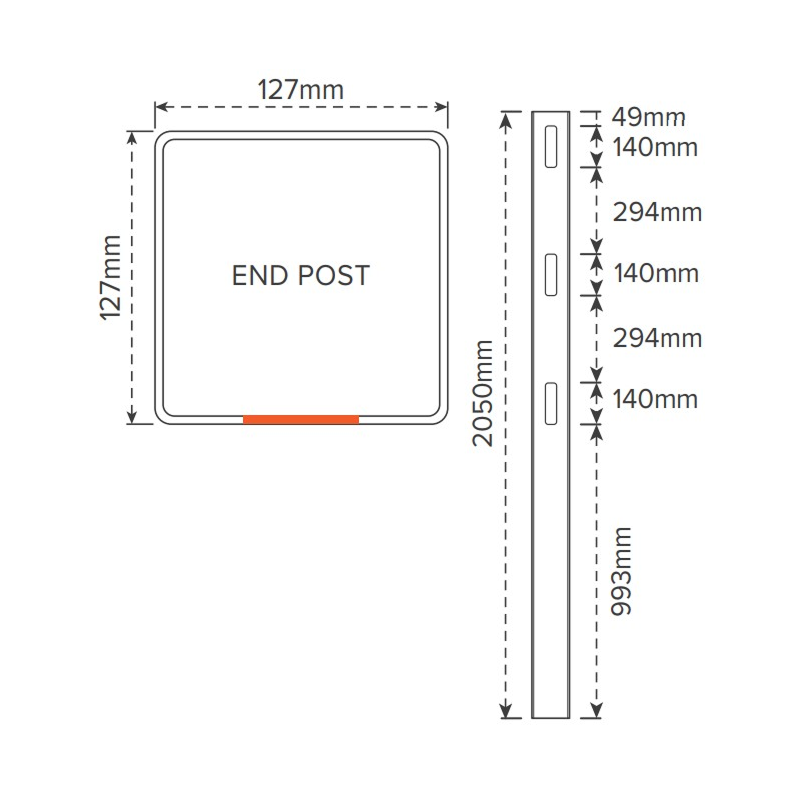 3 RAIL RURAL PVC END POST - 127 x 127 x 2050mm, 7 Year Warranty