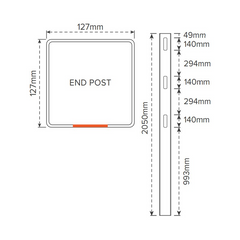 3 RAIL RURAL PVC END POST - 127 x 127 x 2050mm, 7 Year Warranty