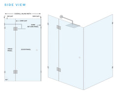 Matt Gun Metal - Frameless Glass Corner Shower Screen  - 2000mm high, 10mm Toughened Glass