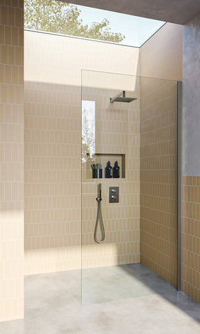 Satin Chrome Fixed Frameless Shower Screen Panel with extended Dry Glaze U Channels