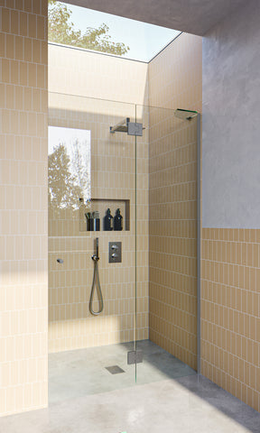 Satin Chrome Frameless Glass to Glass Shower Screen with Dry Glaze U Channels , Door and Hinge Panel