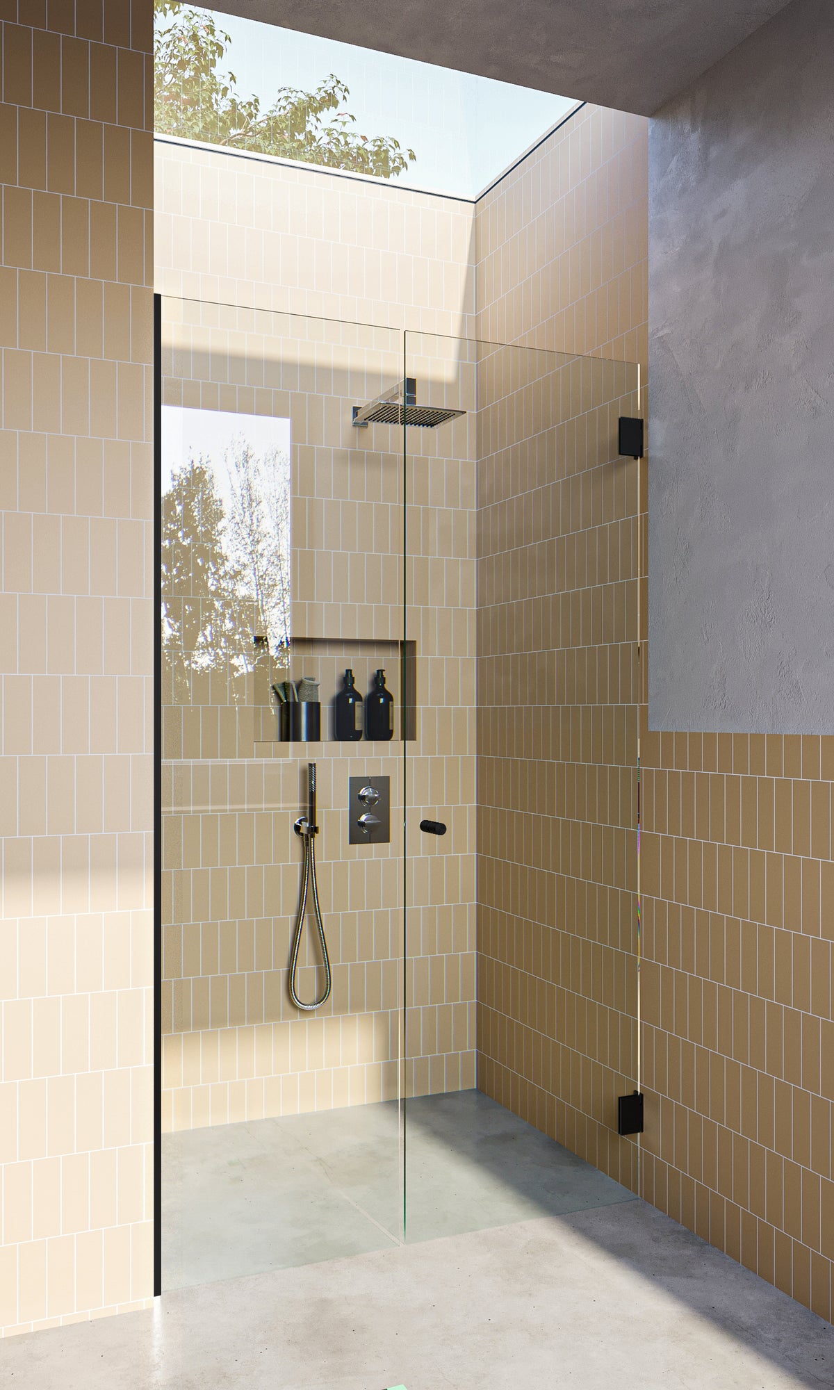 Matt Black Frameless Wall to Wall Shower Screen with Dry Glaze U Channels