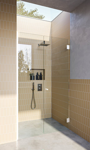 Matt White Frameless Wall to Wall Shower Screen with extended Dry Glaze U Channels