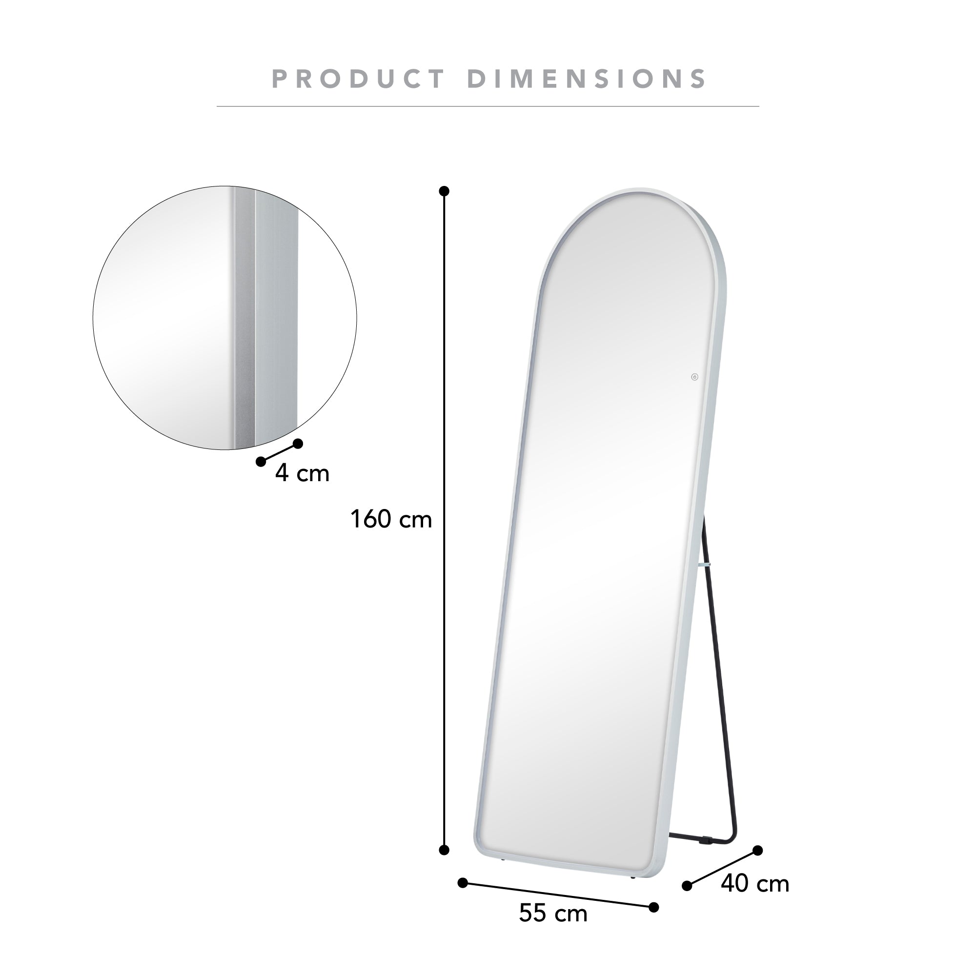 Luna 160cm Standing Arch Front Illuminated Mirror Silver product image 3