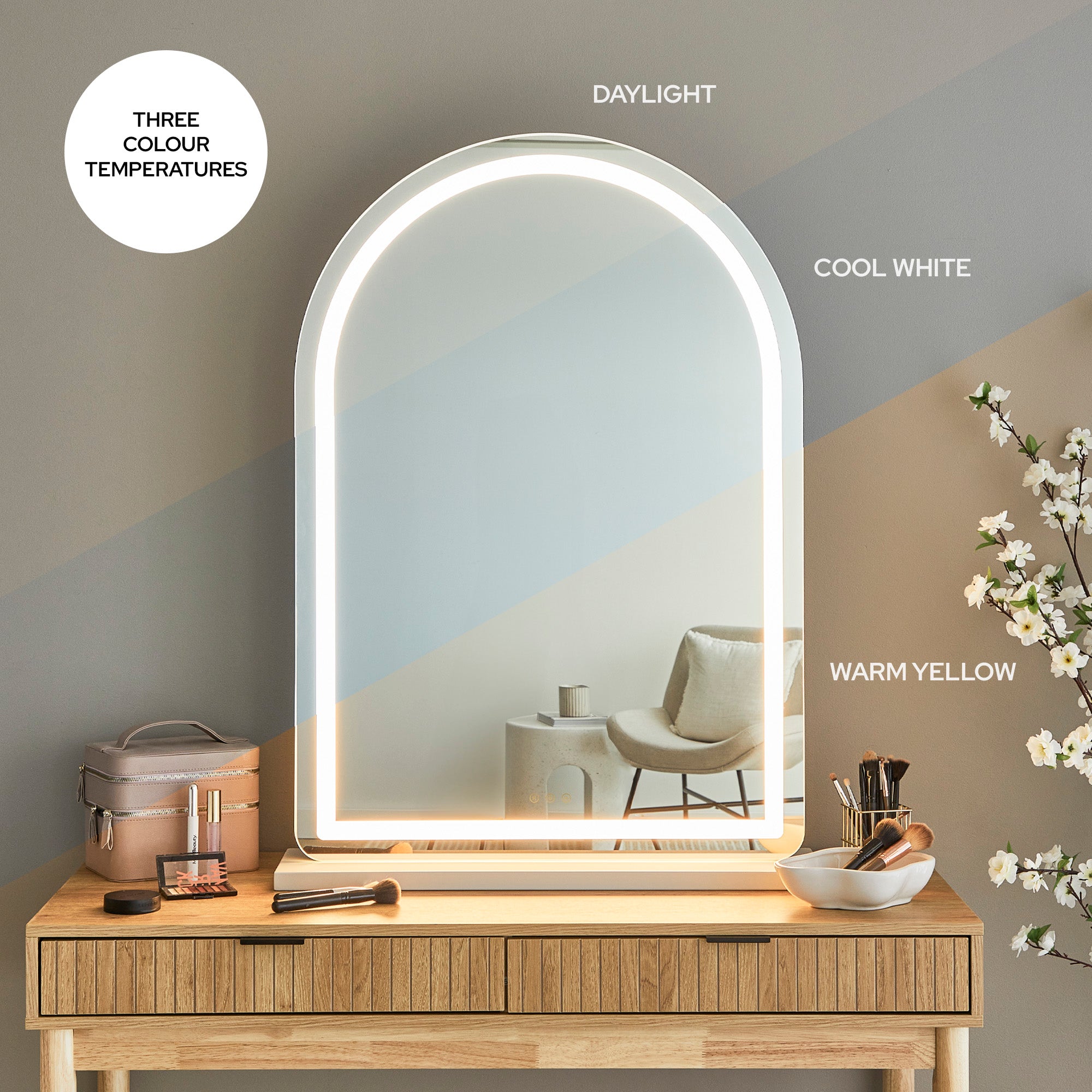 Luna 102cm Arch Front Illuminated Vanity Mirror White product image 7