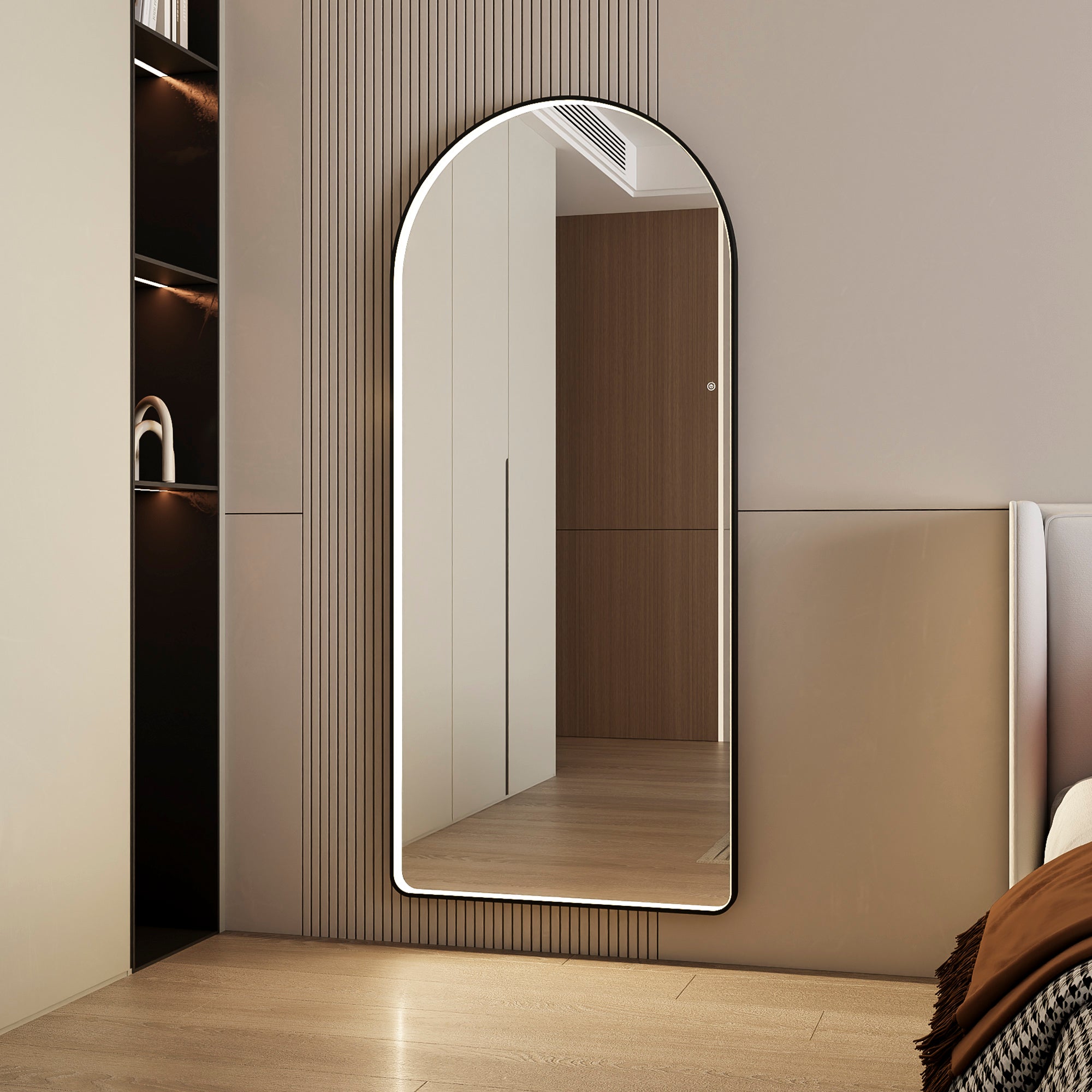 Luna 180cm Arch Front Illuminated Mirror Black lifestyle image