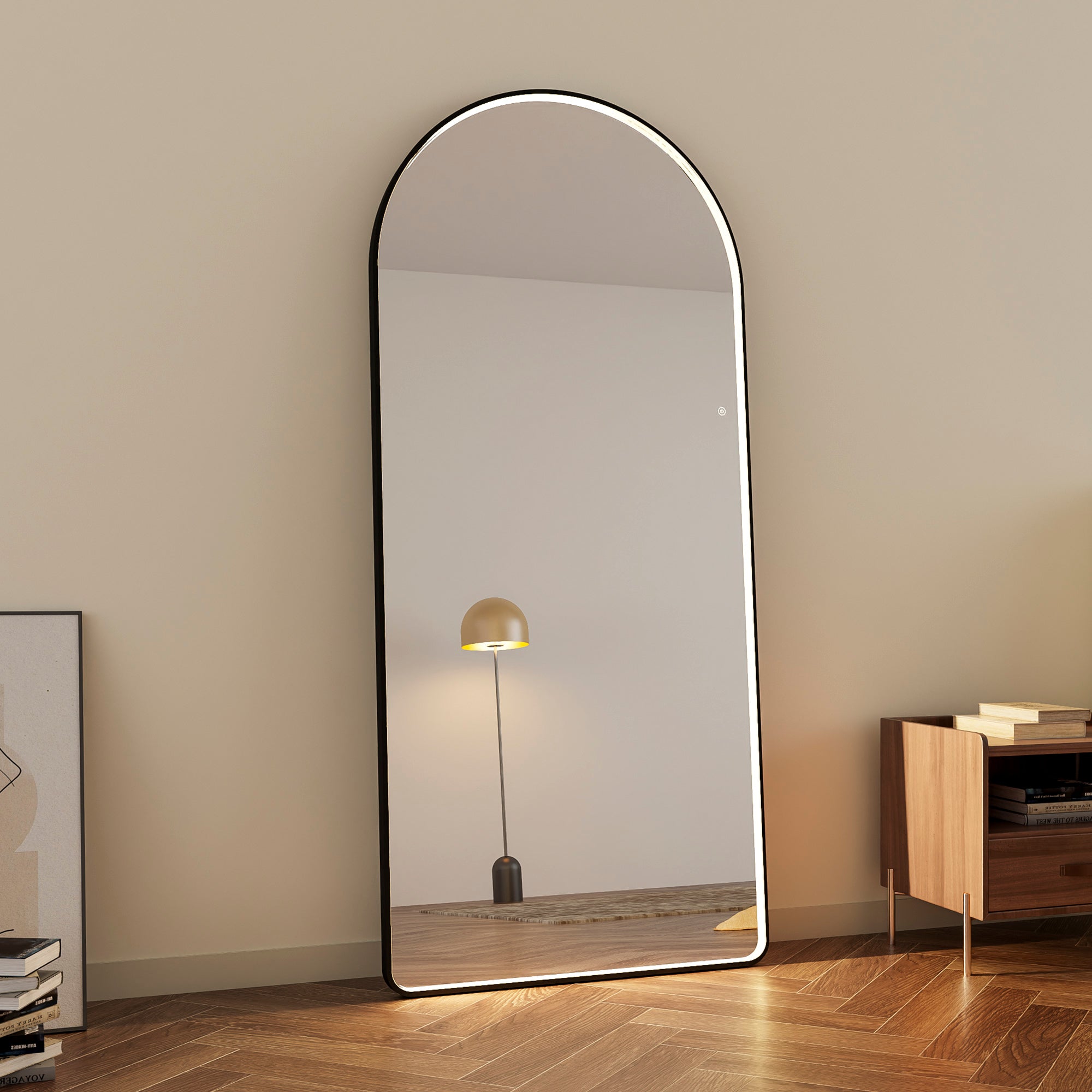 Luna 180cm Arch Front Illuminated Mirror Black product image 4