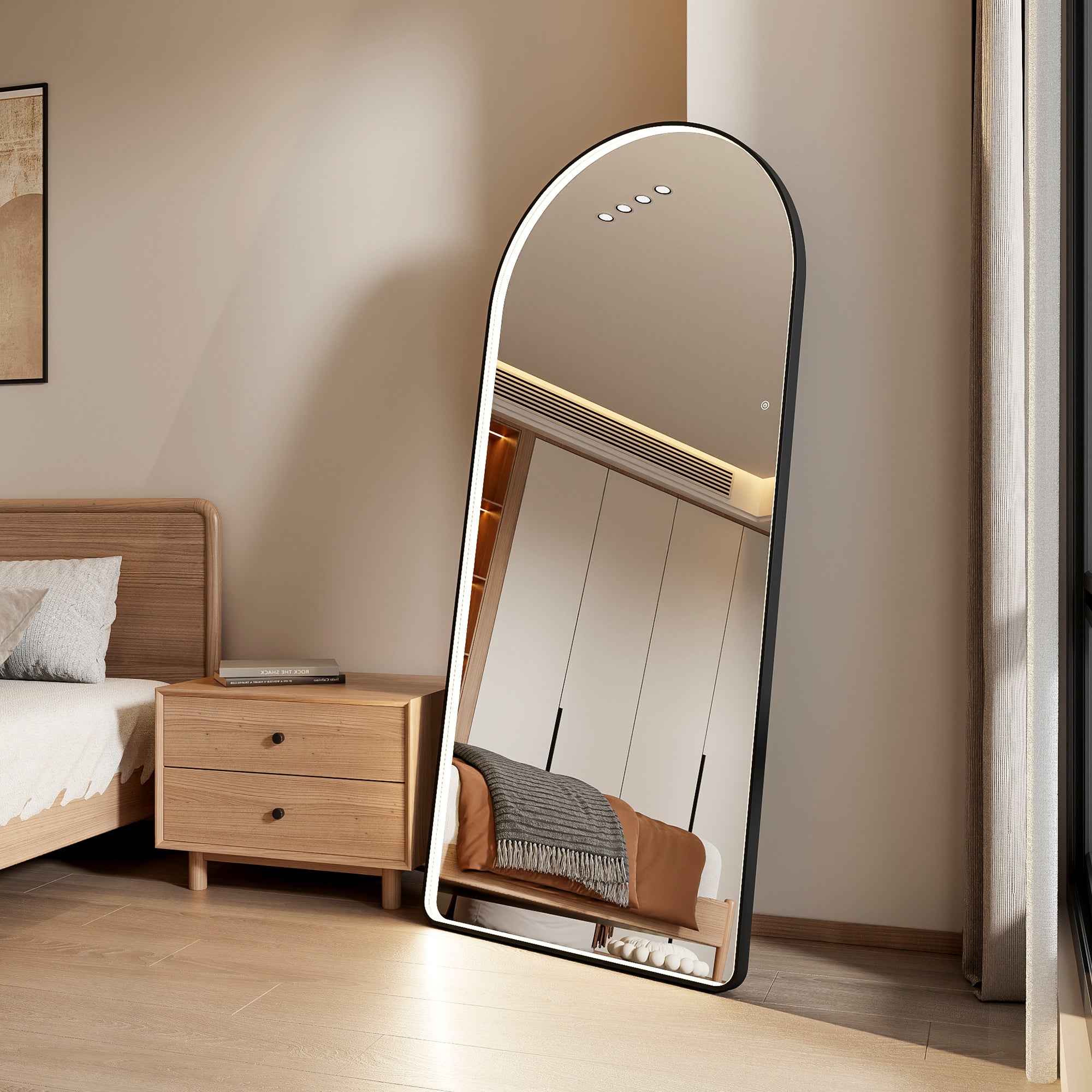 Luna 180cm Arch Front Illuminated Mirror Black product image 6