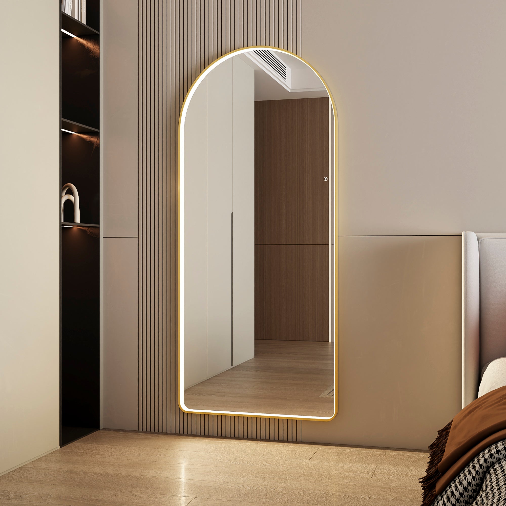 Luna 180cm Arch Front Illuminated Mirror Gold lifestyle image