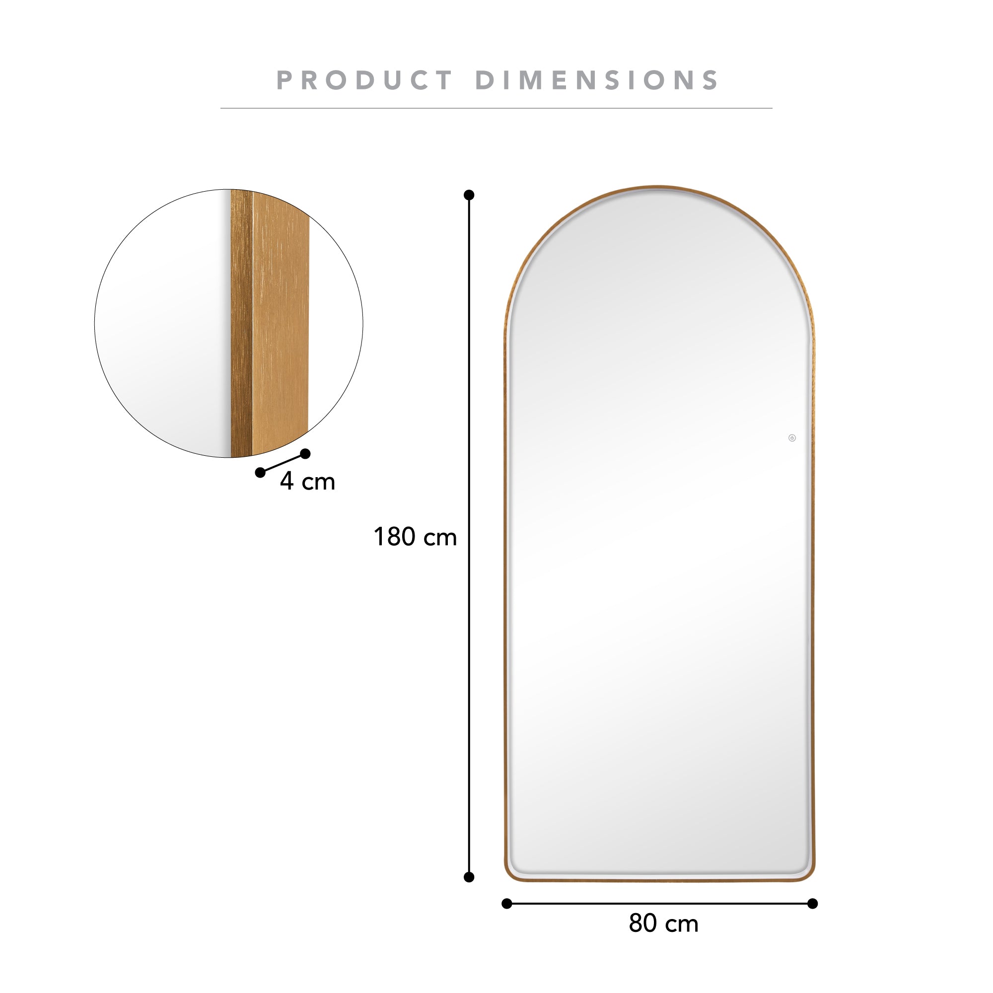 Luna 180cm Arch Front Illuminated Mirror Gold product image 3